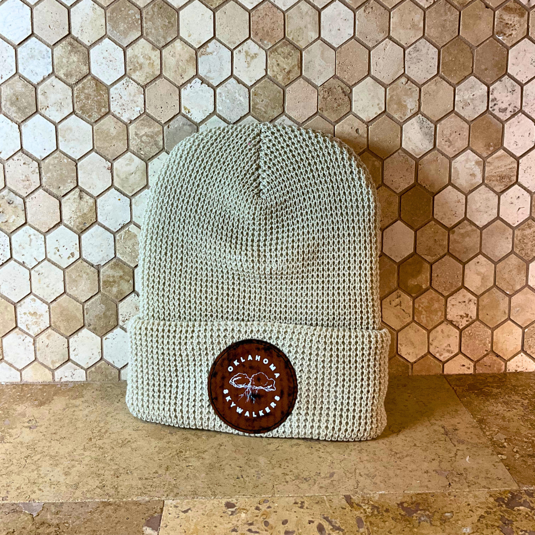 Oklahoma Skywalkers Brown Leather Patch Beanie