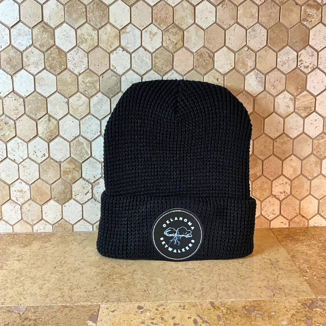 Oklahoma Skywalkers Black Leather Patch Beanie