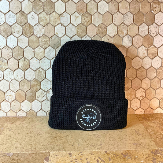 Oklahoma Skywalkers Black Leather Patch Beanie