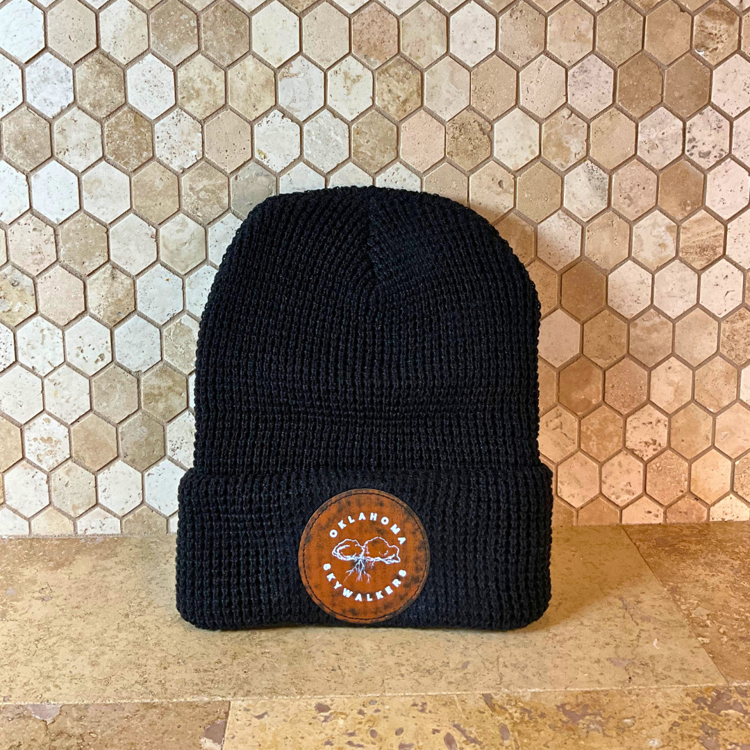 Oklahoma Skywalkers Brown Leather Patch Beanie